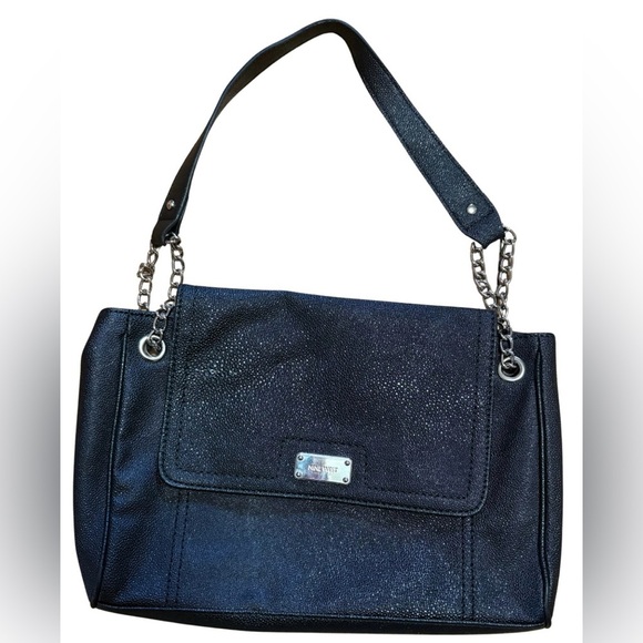 Nine West Handbags - Nine West Black Shoulder Bag Silver Chain Strap Textured Faux Leather Purse